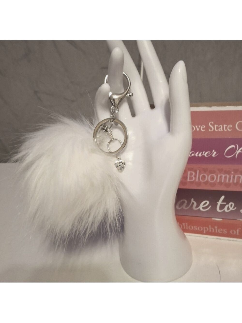 Keyring bag charm Handmade Fuzzy keyring bag charm White 4"